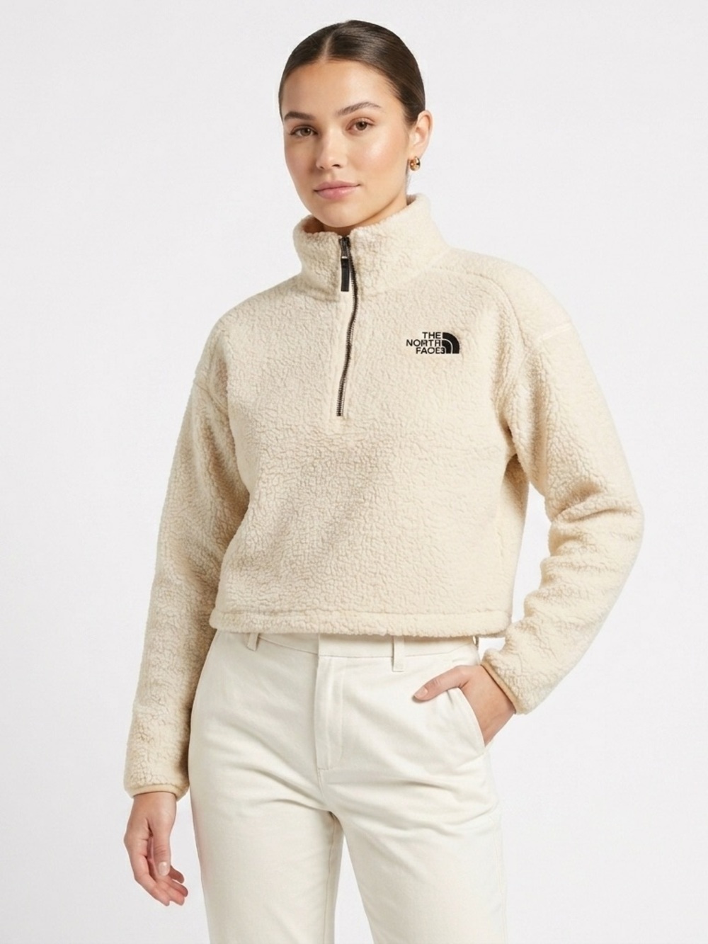 THE NORTH FACE Platte Cropped Sherpa 1/4 Zip Fleece Cream Womens S